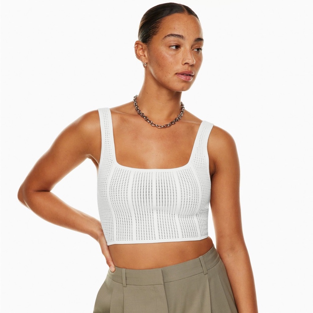 Aritzia Babaton Sculpt Knit Square Neck Cropped Top In Baby Blue